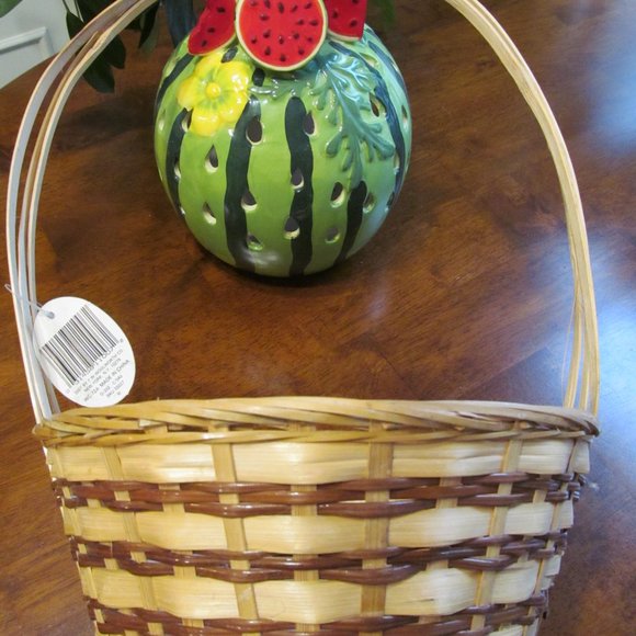 Vintage NWT Woolworth Woven Wicker Basket w/ Handle 14" Tall Two-Tone NEW - Picture 12 of 12